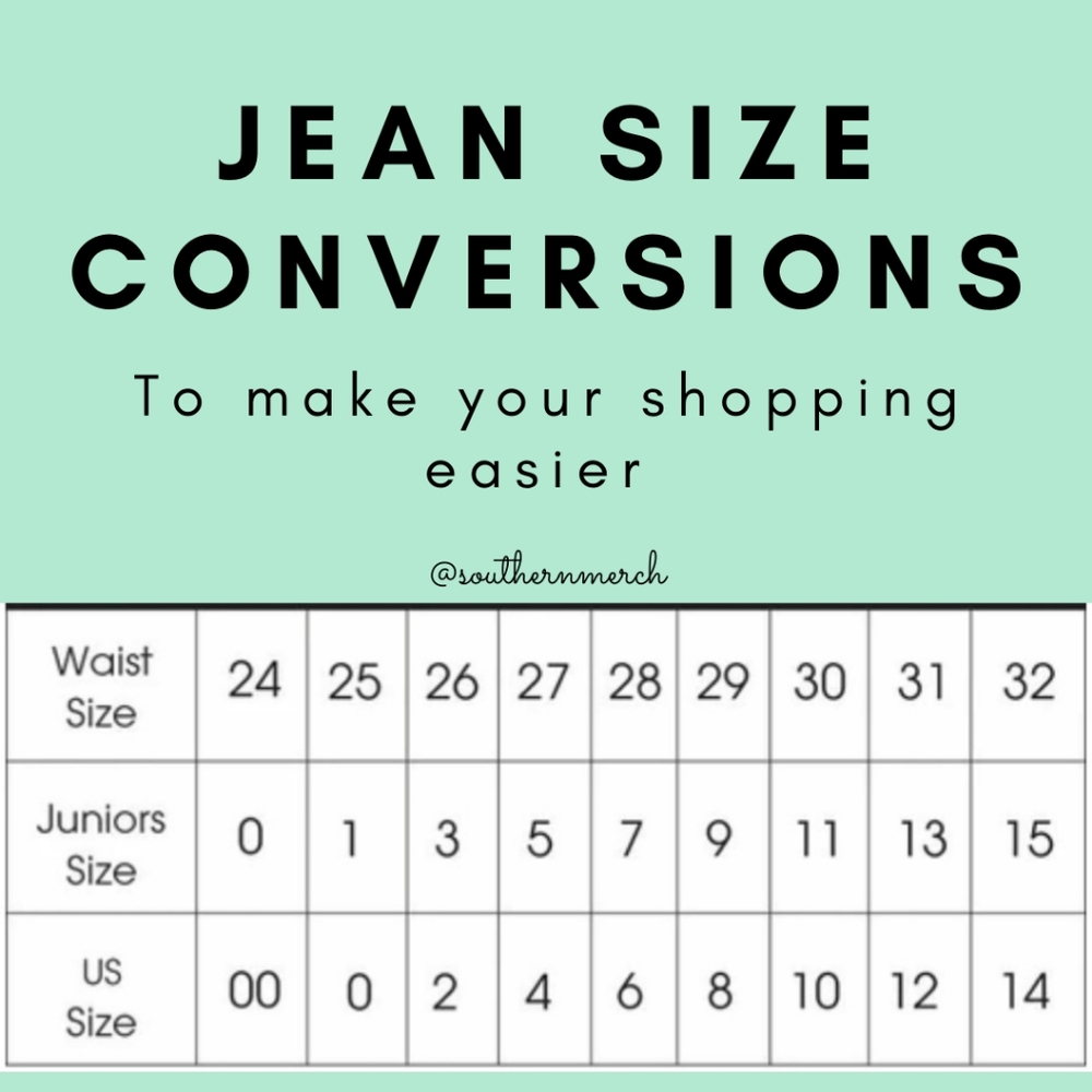 Jean Size Conversion Chart     (Do Not Purchase)